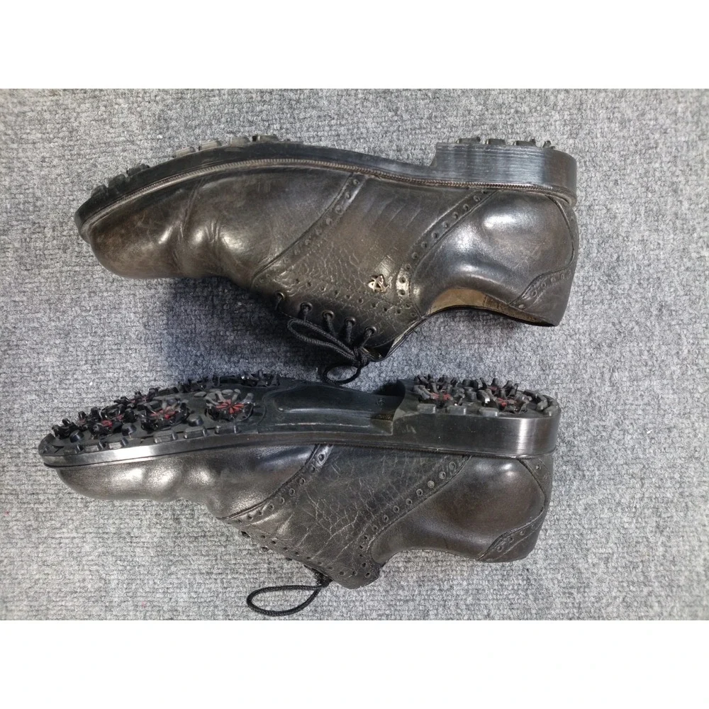 TRELKE Men's Black Leather Golf Shoes Soft Spikes EU 45 US 11-11.5 Lace Up